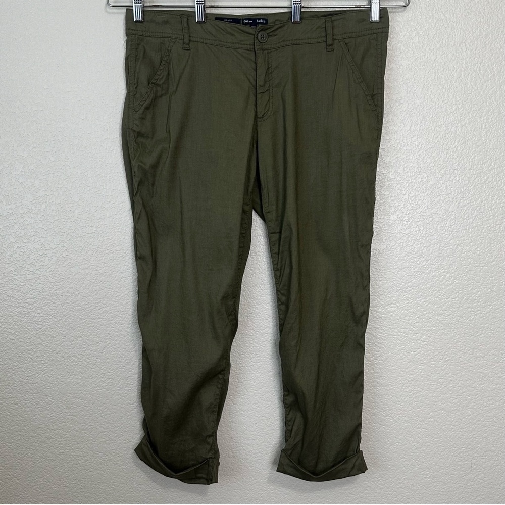 GAP Linen Blend Hadley Stretch Olive Green Capri Women's Pants, 14